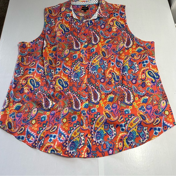 Talbots women’s size 24W sleeveless button up Paisley print blouse no iron - Picture 9 of 9